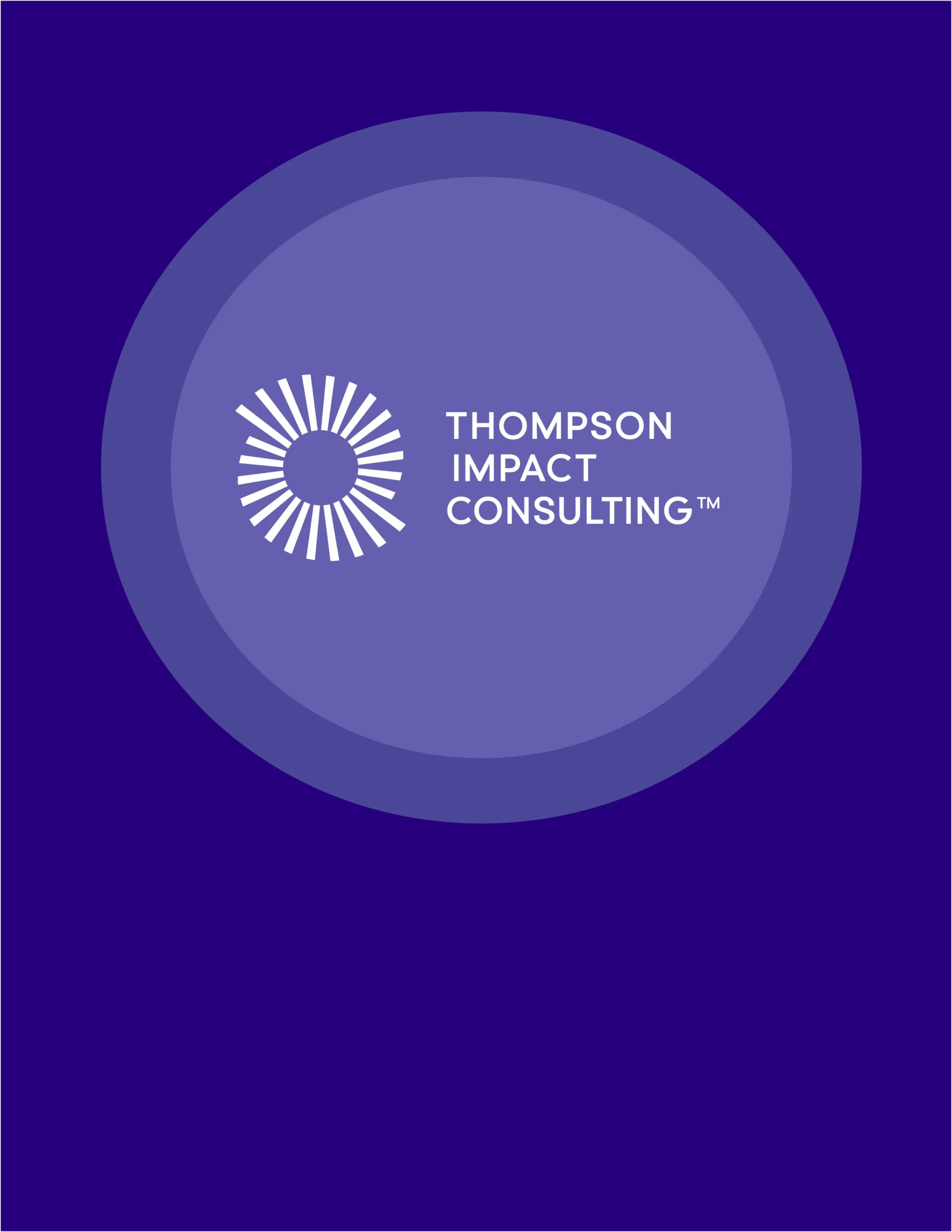Logo of Thompson Impact Consulting with a circular, radiating design on a dark blue background.