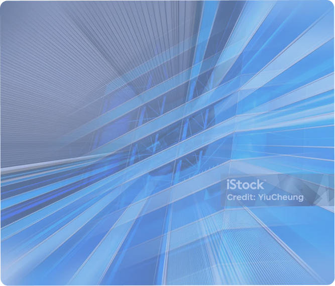 Abstract image with blue-toned geometric shapes and lines, creating a sense of motion and depth; featuring a faint iStock watermark.